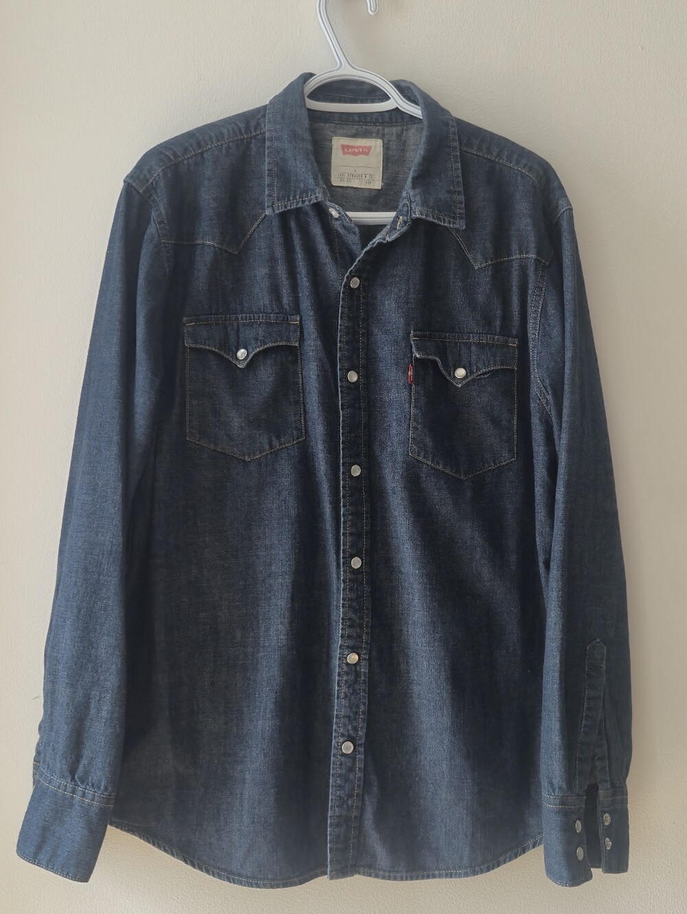 Vintage Levis Denim Western Pearl Snap Shirt Classic Indigo